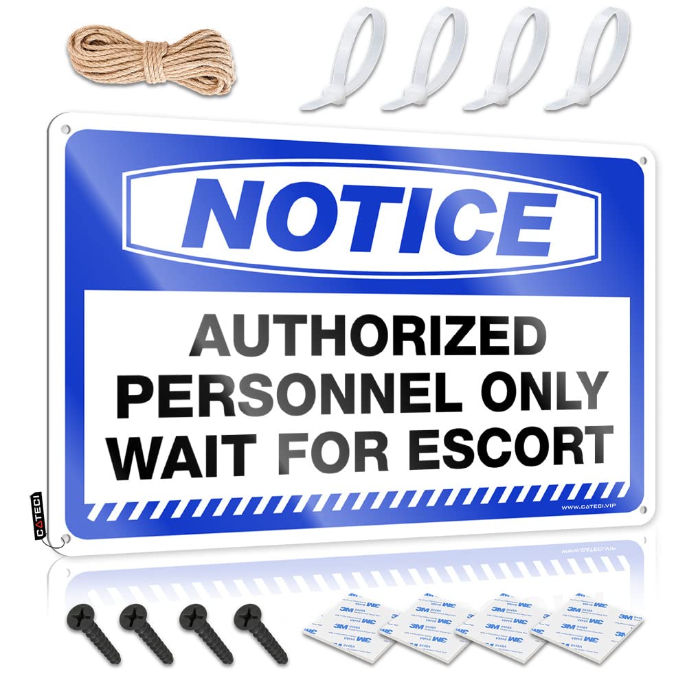 STWNVOITV Vintage Funny Tin Sign Notice Authorized Personnel Only Wait For Escort Tin Sign Funny Signs Billiard Sign Decor(20X30CM)