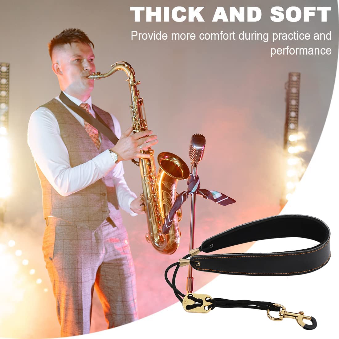 Sangle de Saxophone Confort - Cordon Rembourrée avec Crochet Métal pour Saxo Alto, Bande Souple