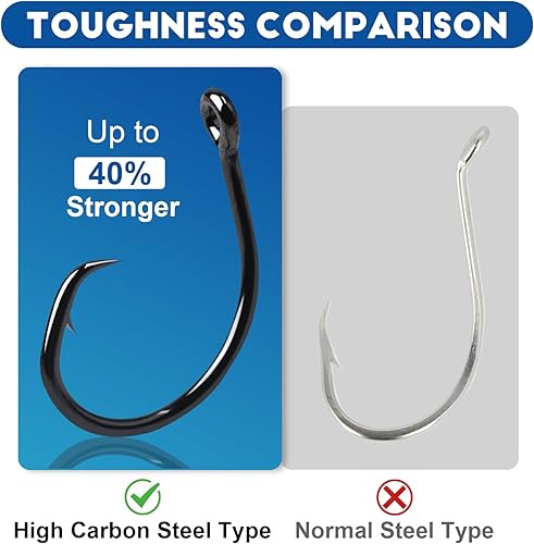 Miniatura 2 de CWSDXM Ganchos circulares para agua salada, 20 ganchos de pesca en línea para bagre, 4 ganchos Mustad fuertes de acero de alto carbono para atún,