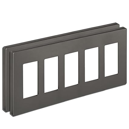 [2 Pack] BESTTEN 5-Gang Matte Brown Screwless Wall Plate, Decorator Outlet Cover, Signature Collection USWP8 Series, H4.69? x W10.18?, for Light Switch, Dimmer, Receptacle, UL Listed