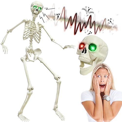 5.4FT Full Size Halloween Skeleton, Life Size Posable Skeleton with