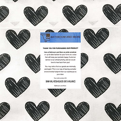 Black And White Window Curtain Valance Heart Design, 58In W X 15In L, 100% Cotton (Hearts Black) #TOP4