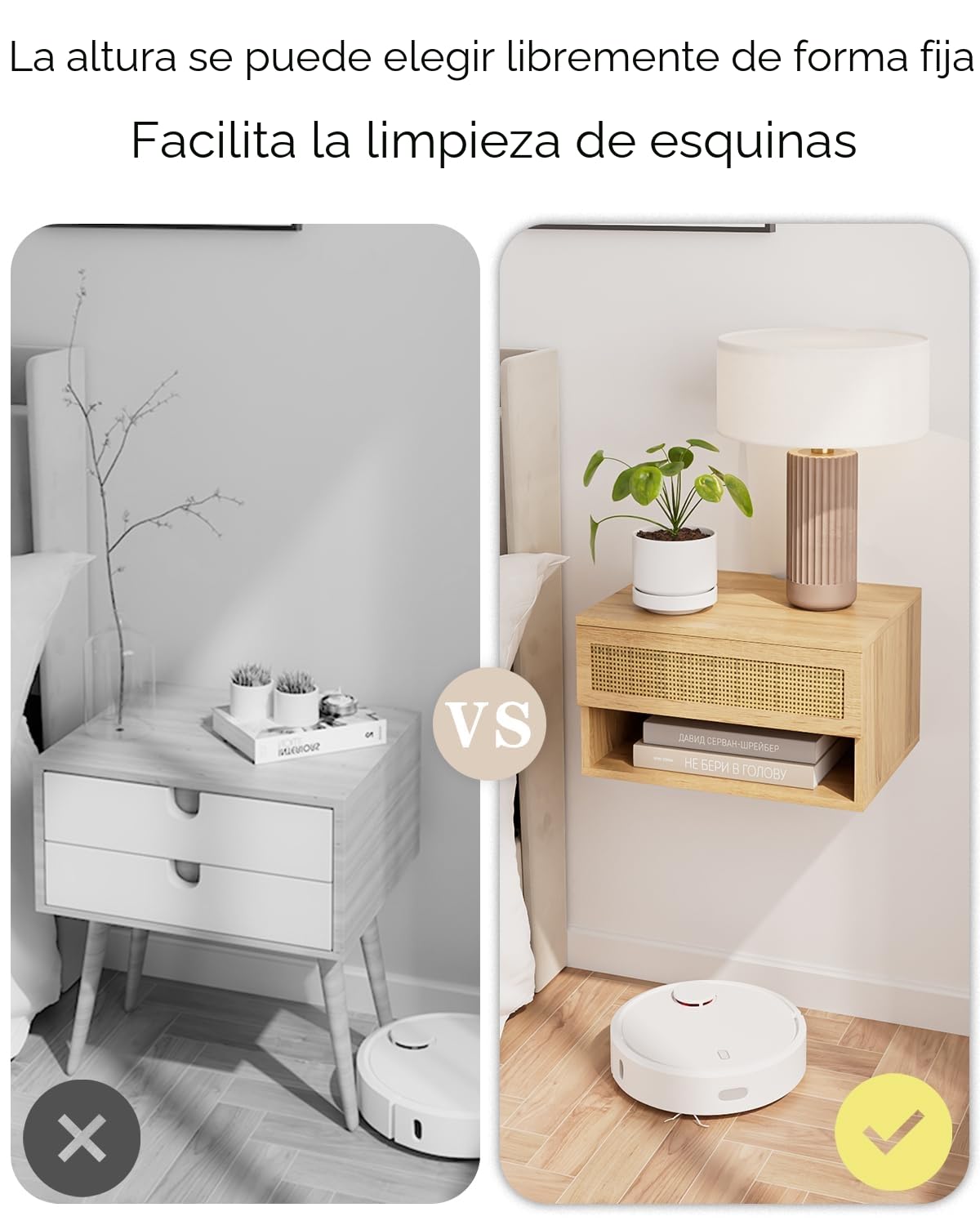 HEYZOEY Mesas flotantes, pequeñas y Modernas mesas flotantes con cajones, estantes flotantes para dormitorios y baños (ratán de Roble)