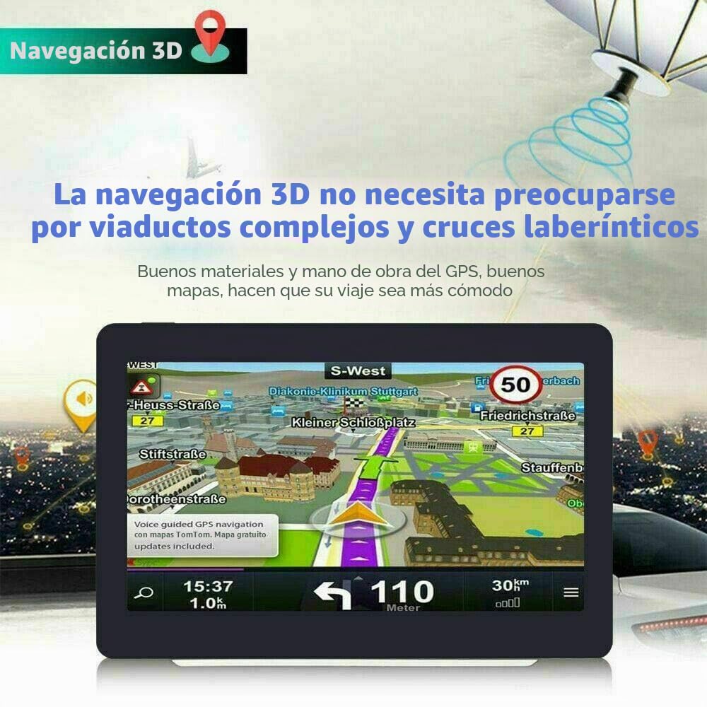 Riloer Navegador GPS portátil para coche, 7 pulgadas para camión, coche, pantalla táctil capacitiva, mapa de alta definición, FM, consola de coche 3D