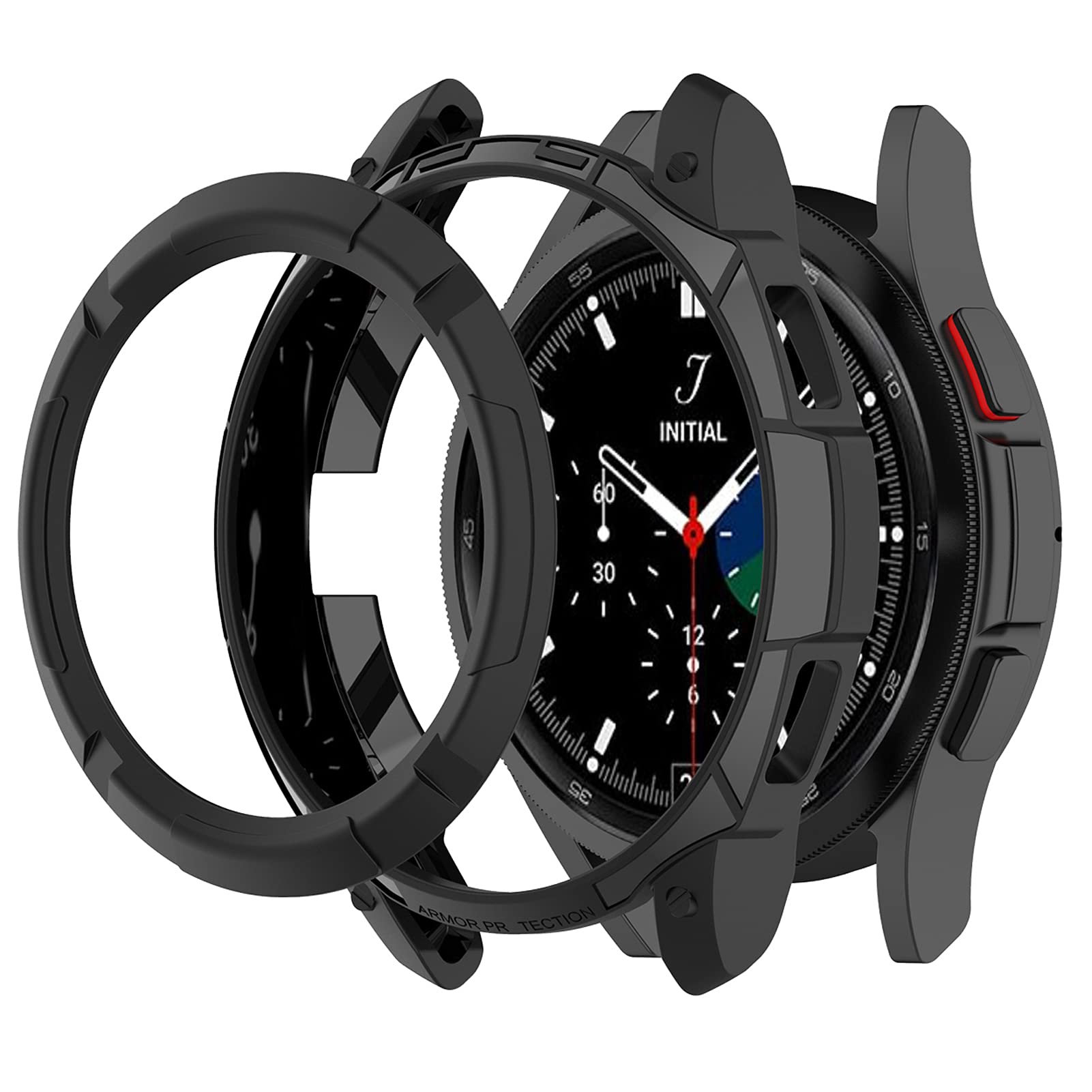 MOTONG For Samsung Galaxy Watch4 Classic 46MM - Protective Case + Bezel Ring Dial Cover (Black)