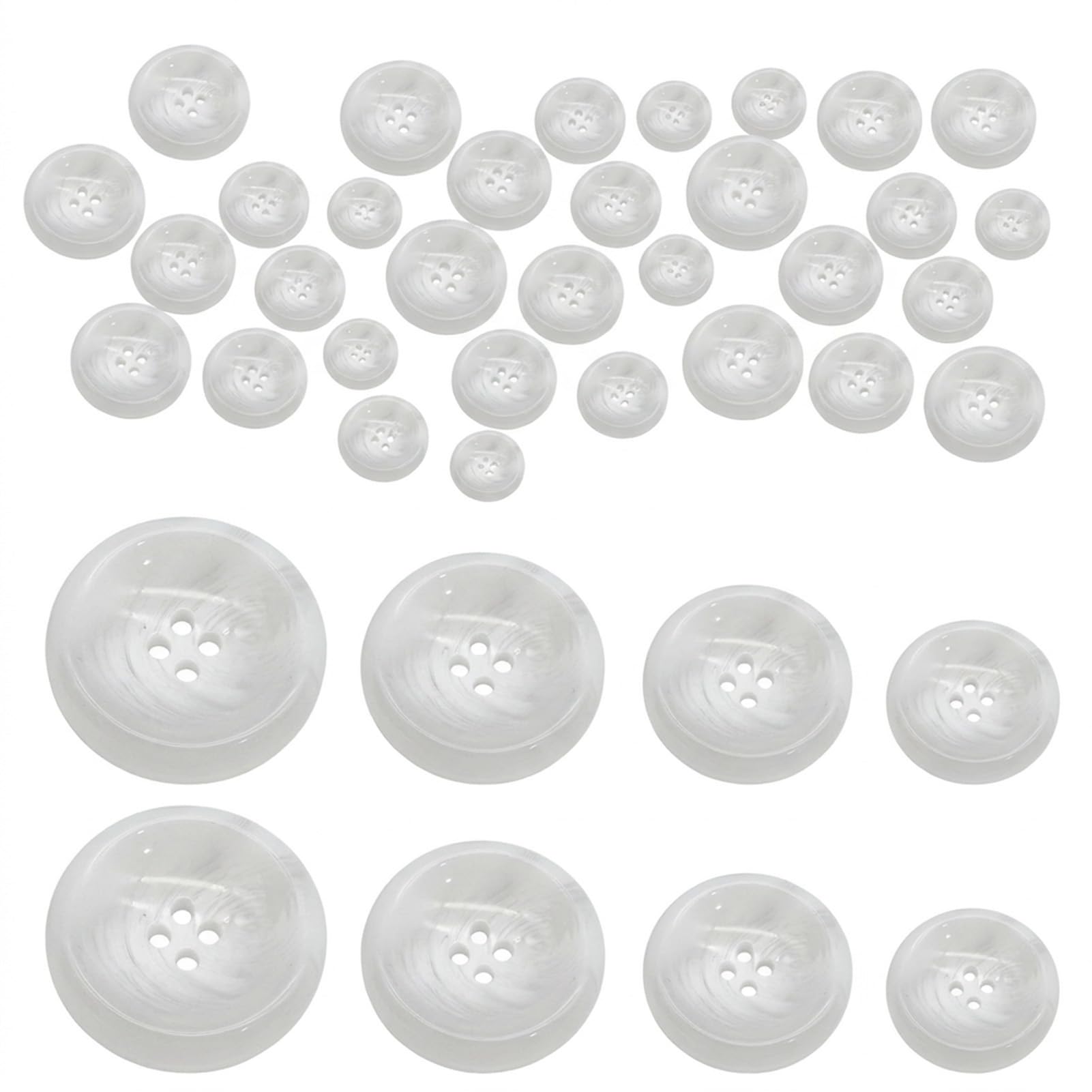 Funver 40Pcs Tortoise Shell Buttons Mixed Sizes, 15mm 18mm 20mm 25mm 4-Hole Premium Resin Blazer Buttons for Coats, Suits, Cardigans and DIY Craft Projects, Sewing Buttons Assortment (White)