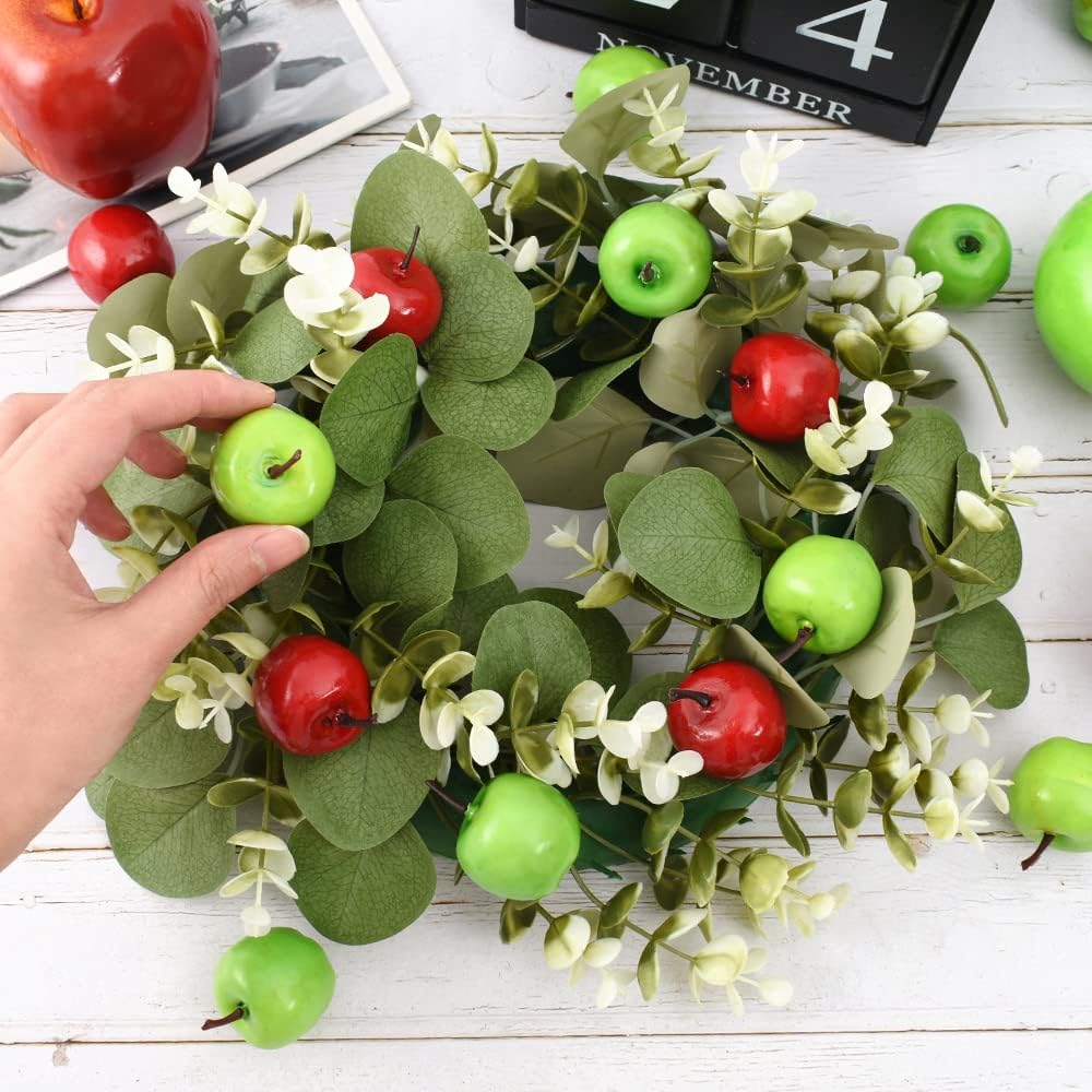 Artificial Apples, 25Pcs Lifelike Simulation Green Apples 2 Sizes Fake Fruits for Home Kitchen Table Basket Party Photography Props