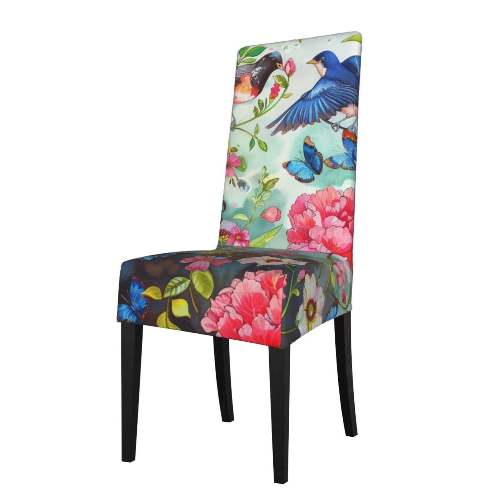 WPKJU Garden with Birds and Flower Print Dining Chair Covers Removable Chair Seat Covers Decorative for Kitchen & Bar Stools