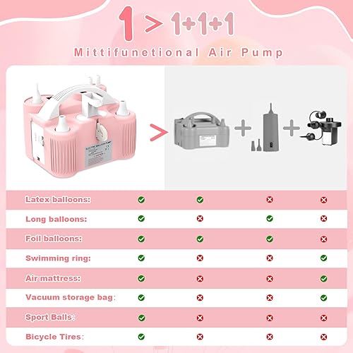 Miniatura 6 de Bomba de globo eléctrica 4 en 1, bomba de aire eléctrica portátil, soplador de globos de doble boquilla de llenado rápido de 110 V CA, deflador para