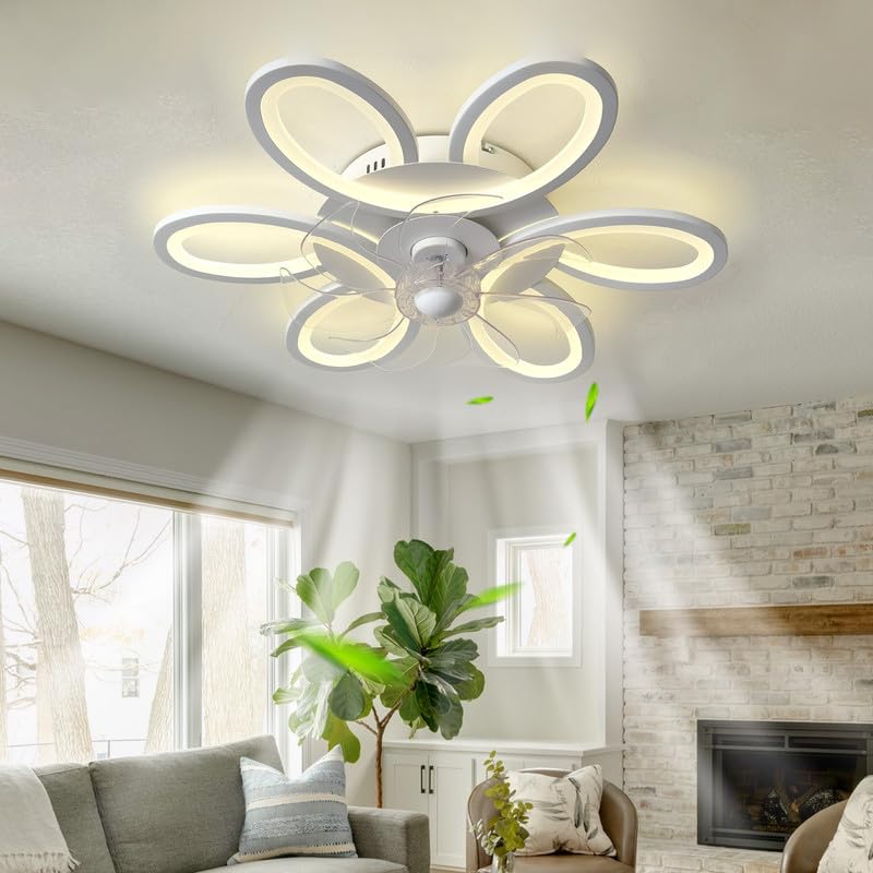 Ventilateur LED moderne réversible de 66 cm avec télécommande et minuteur de plafond