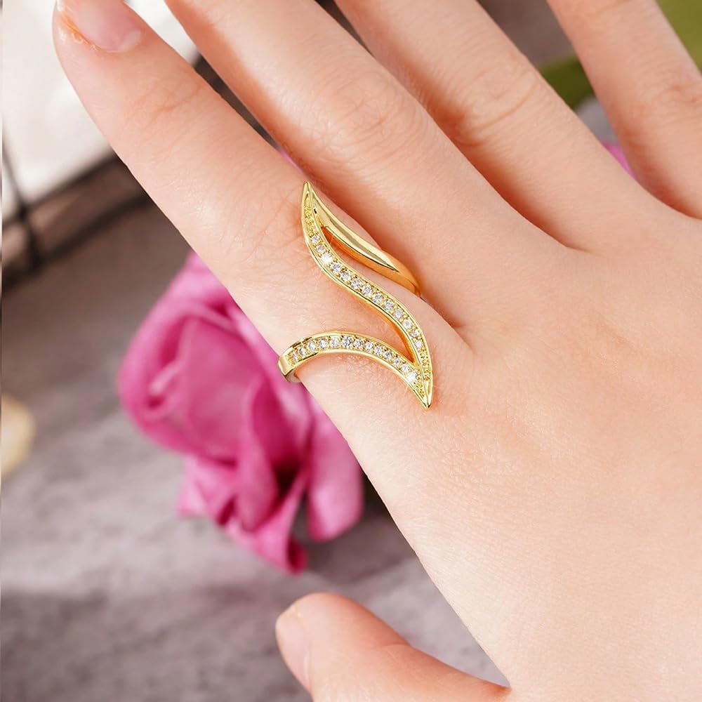 Cubic Zirconia Rings For Women, Trendy Gold Plated Infinity Twisted Wave Design Stackable Statement Engagement Ring Wedding Jewelry Promise Gift - Image 3