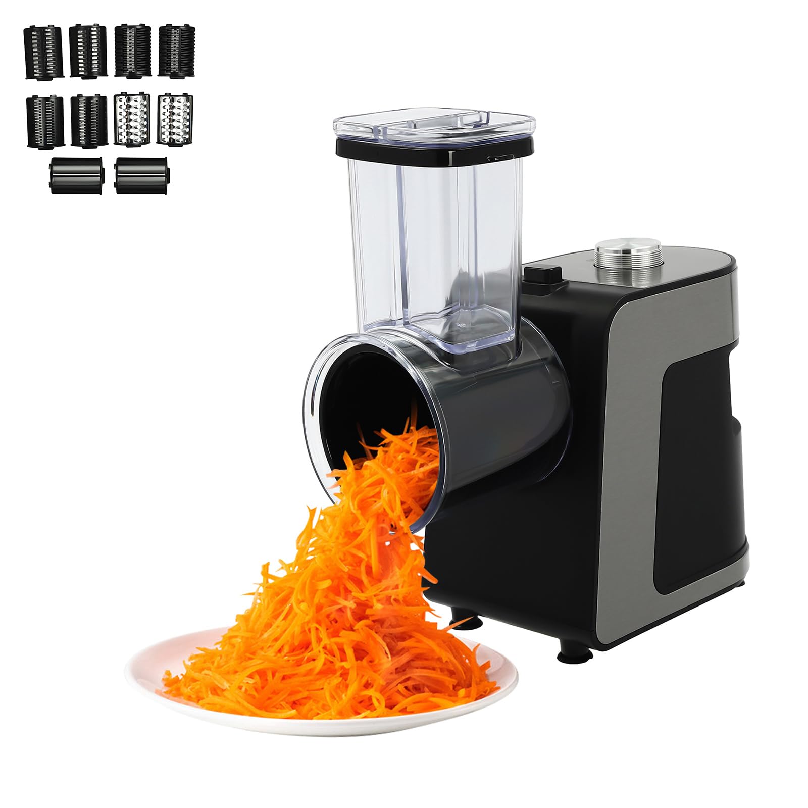 Cortador de verduras eléctrico de acero inoxidable, 5 en 1, rallador de verduras eléctrico, multi moulinette con 5 cuchillas, cortador eléctrico de verduras de 1000 W, fácil de limpiar