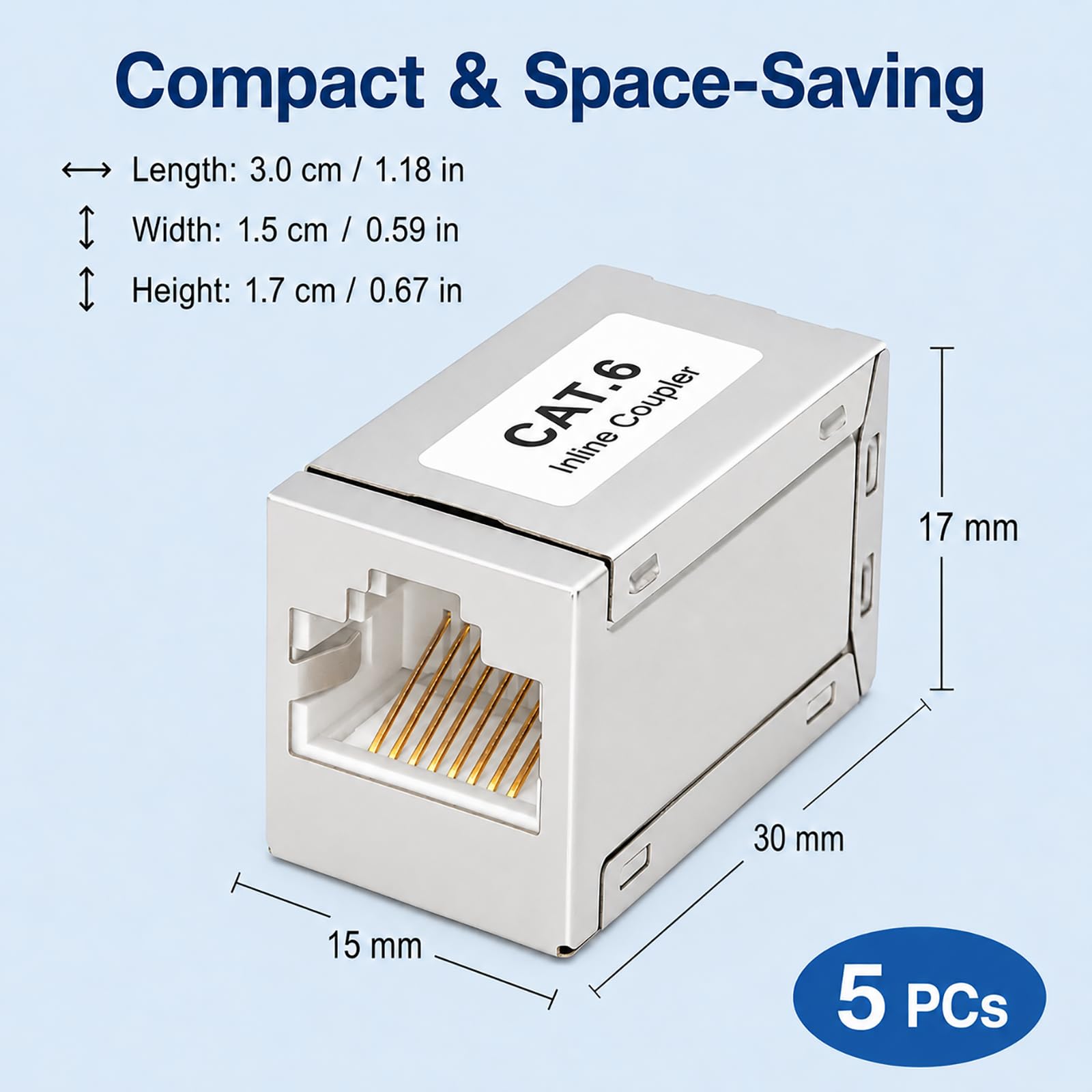 5er RJ45 Kupplung Adapter, Lan Kabel Verlängerung Cat6 Kupplung Ethernet Patchkabel Verlängerung Metall Buchse Goldkontakte geschirmt kompatibel mit Router Switch PC TV PS4 Modem Netzwerk