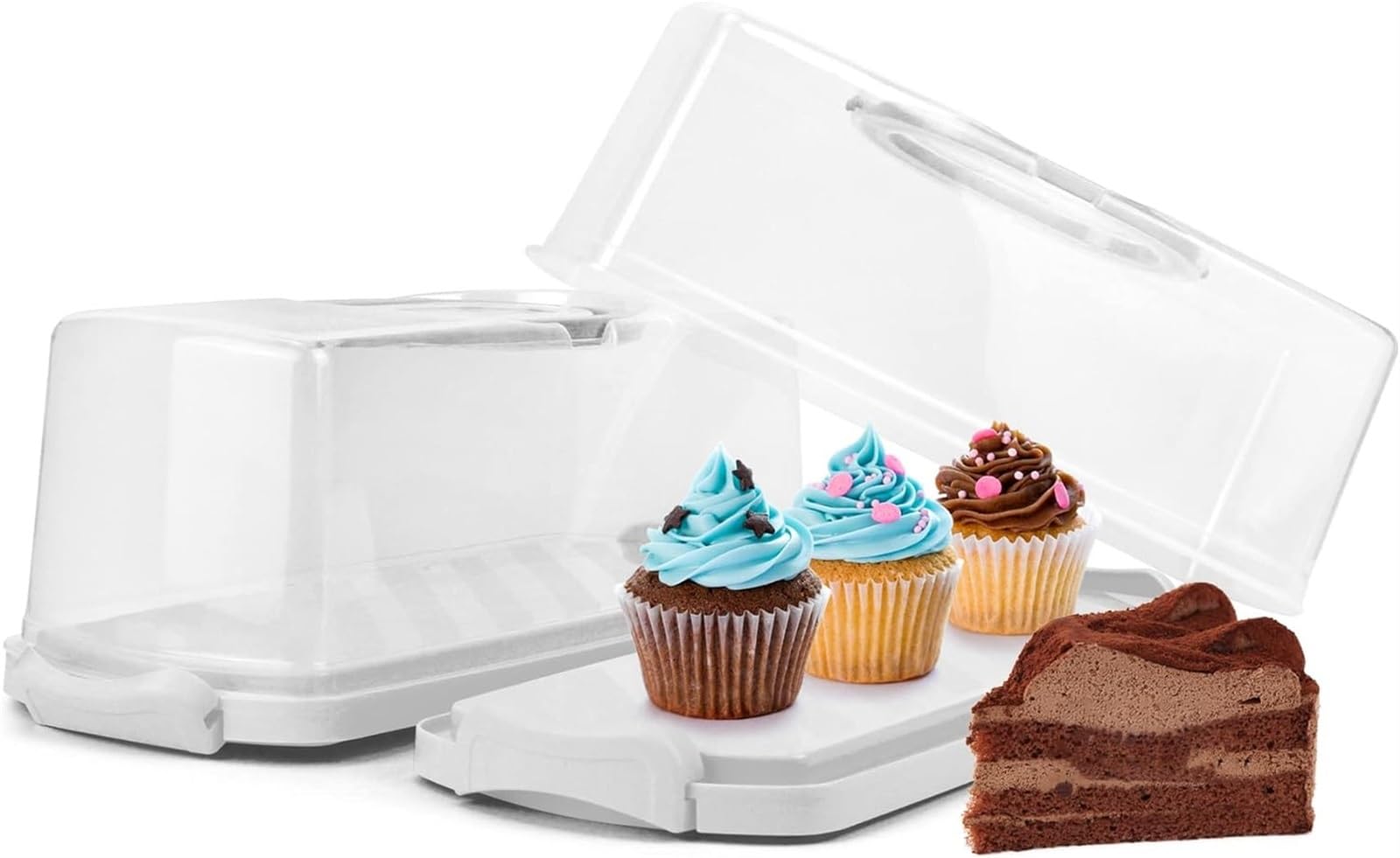 THE WHITE SHOP2 pcs Plastic Rectangular Bread Box with Clear Lid, Loaf Cake Keeper, Portable Bread Keeper Storage Container