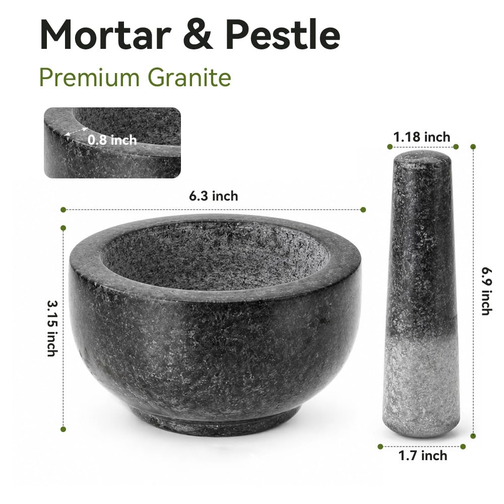 Kota Japan Mortero de granito y mano de mortero de piedra natural, tamaño grande, para especias, condimentos, pastas, pestos y guacamole, color negro