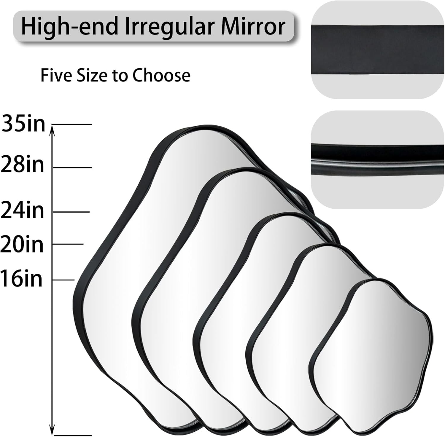 Asymmetrical Mirror, 24" Irregular Shaped Mirror for Wall, Wavy Round Mirrors Decorative, Modern Elegant Scalloped Vanity Mirrors for Living Room Bathroom Bedroom Hallway Entryway Fireplace