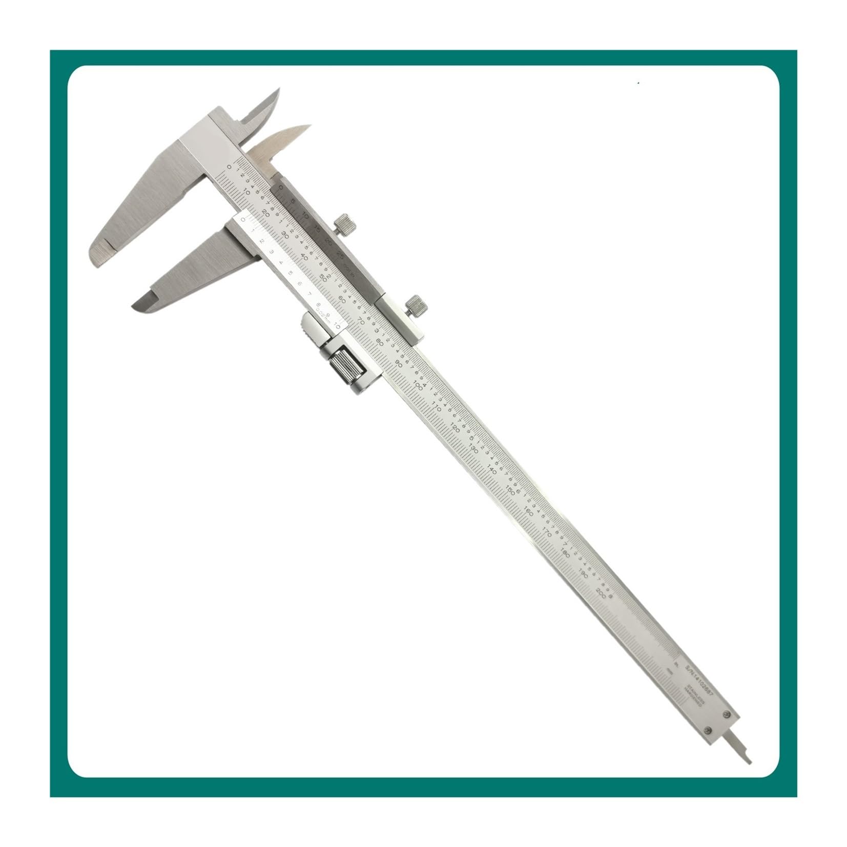 Jednoczęściowa suwmiarka ze stali nierdzewnej 150 mm/6" Standard DIN 200 mm/8" z precyzyjną regulacją 300 mm/12" (141-104 200 x 0,02 mm)