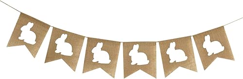 Miniatura 4 de Partyprops Guirnalda de conejo de arpillera de Pascua | Guirnalda de conejo de arpillera | Decoraciones de Pascua | Guirnalda rústica de conejo