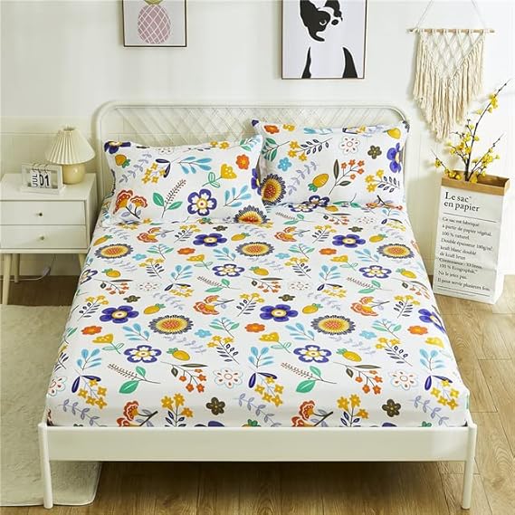 RIDAEX Flat Sheet with Pillowcase, Floral Printed Bedding, Queen