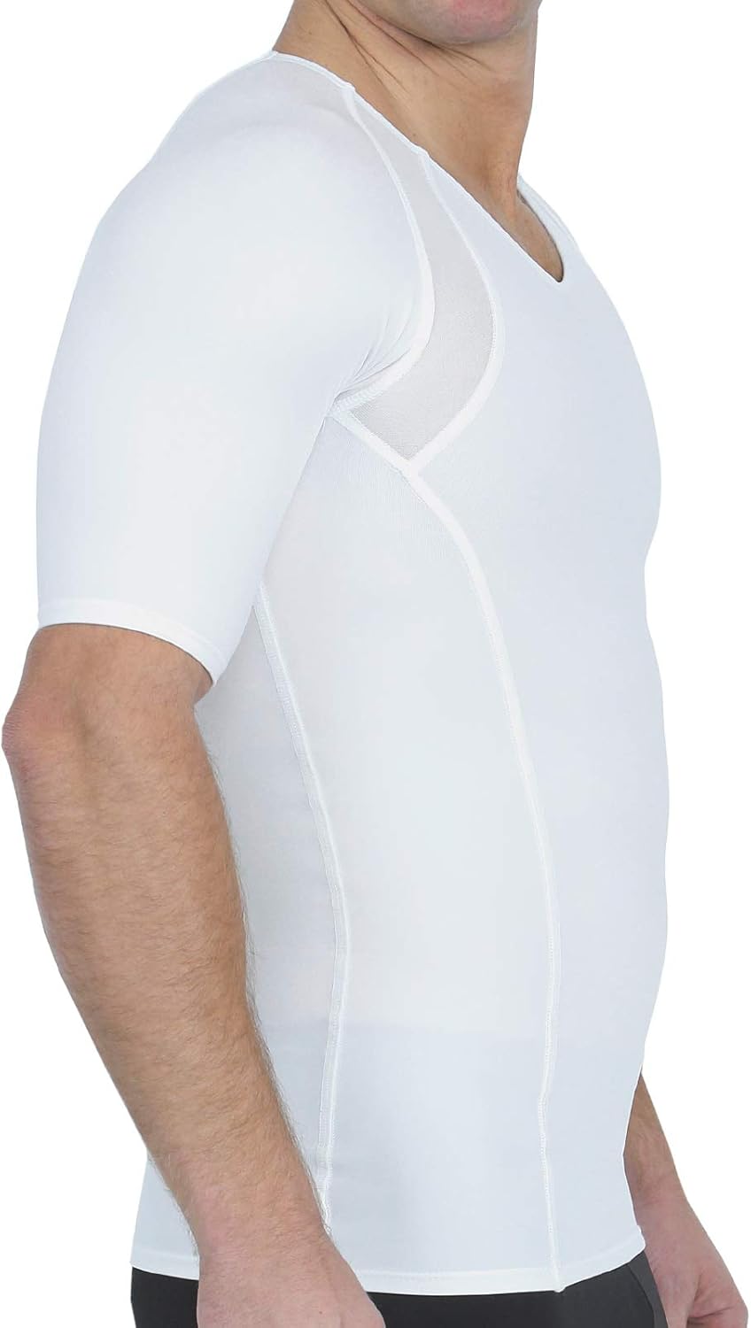 Insta Slim Men's Mesh Targeted Panel Compression V-Neck Shirt - White - XL