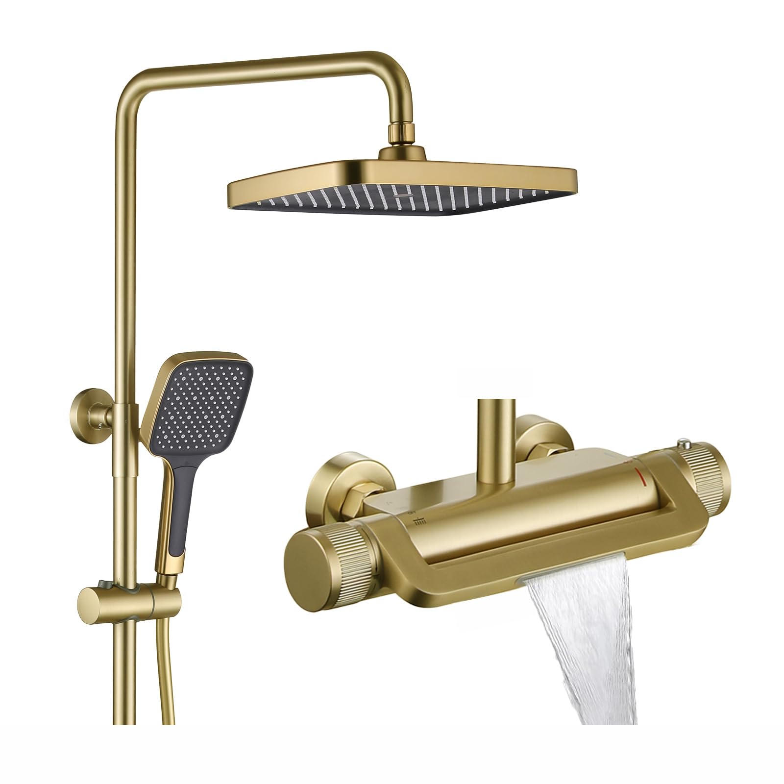 Jiumxliu Thermostat Dusche - Edle Regendusche In Schwarz-Gold Mit 3 Strahlarten