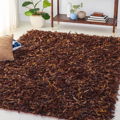 SAFAVIEH Leather Shag Rug 5'x8' Saddle Hand-Knotted