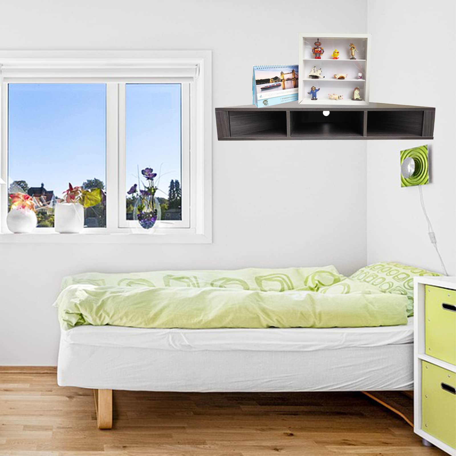 JUTSTJUKO Floating TV Stand Wall Mounted Corner Cabinet TV Shelf with Door Wood Media Console Entertainment Center Under TV Floating Cabinet Desk Storage