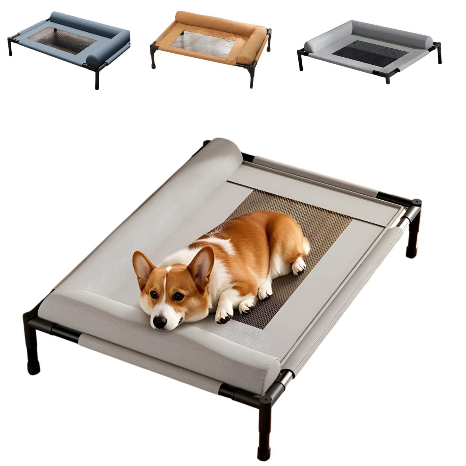 高床式ドッグベッド 中型犬用 屋内/屋外/キャンプ用 耐久性&洗えるパッド付き Amazon | ペットベッド 夏 犬用 防湿通気ペット用脚付きメッシュベッド