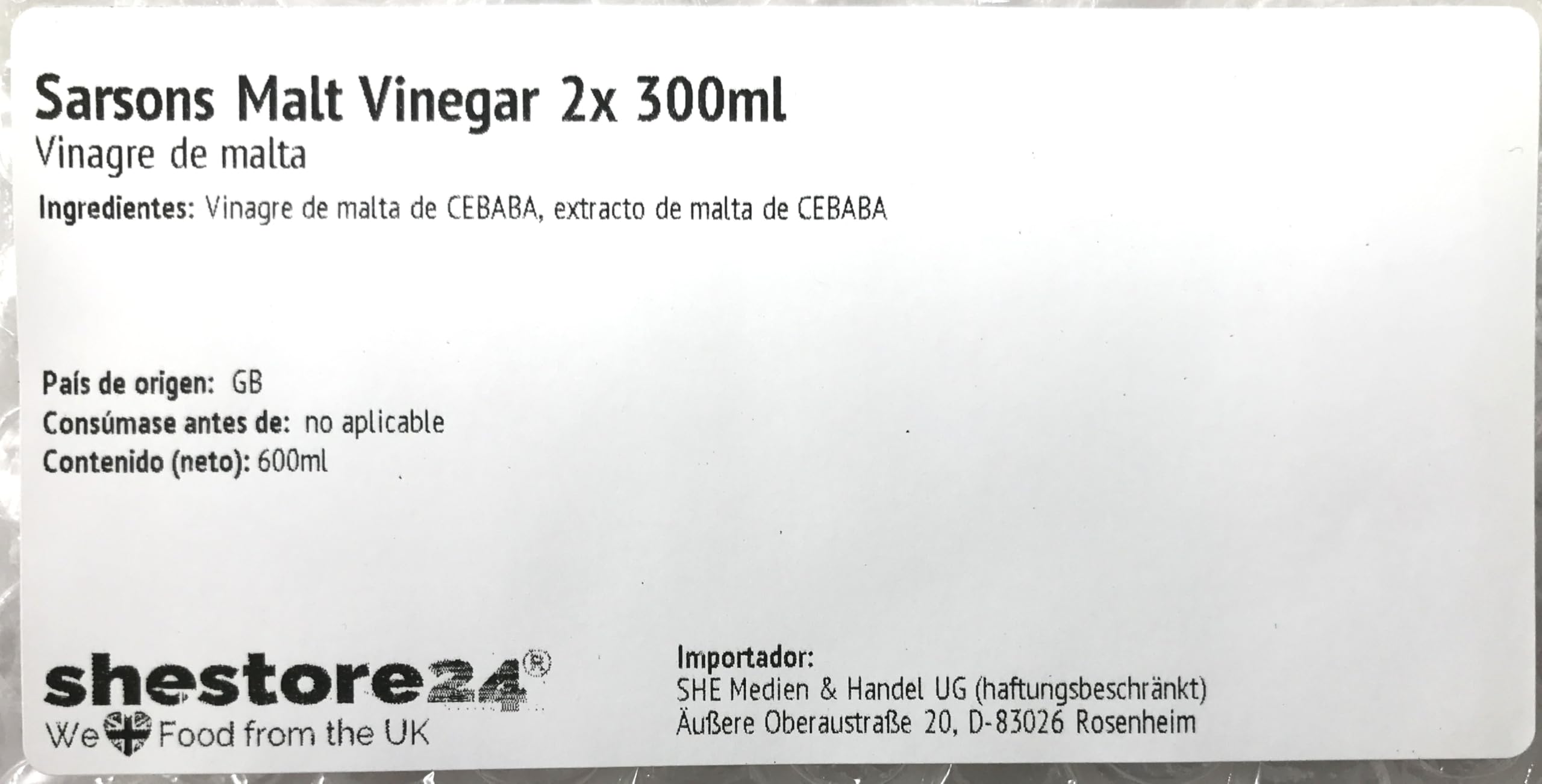 Malt Vinegar Vinagre de malta 2X 300ML - importado de Shestore24