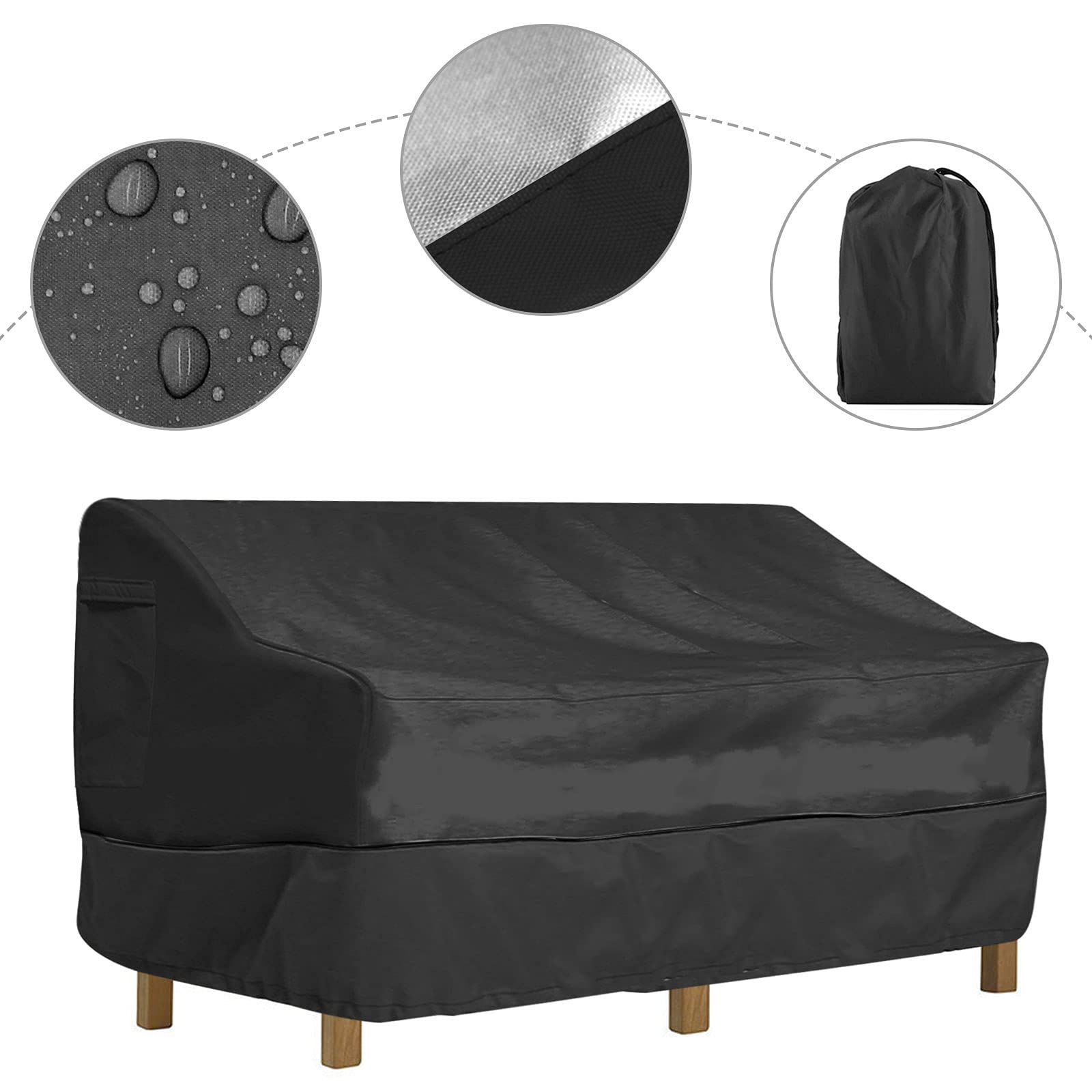 Copertura per Mobili da Giardino, Copertura per Panca Divanetto Tavolino da Giardino Impermeabile Oxford 210D Anti Vento Anti Polvere Copridivano da Giardino (Nero, 193*83*84cm)