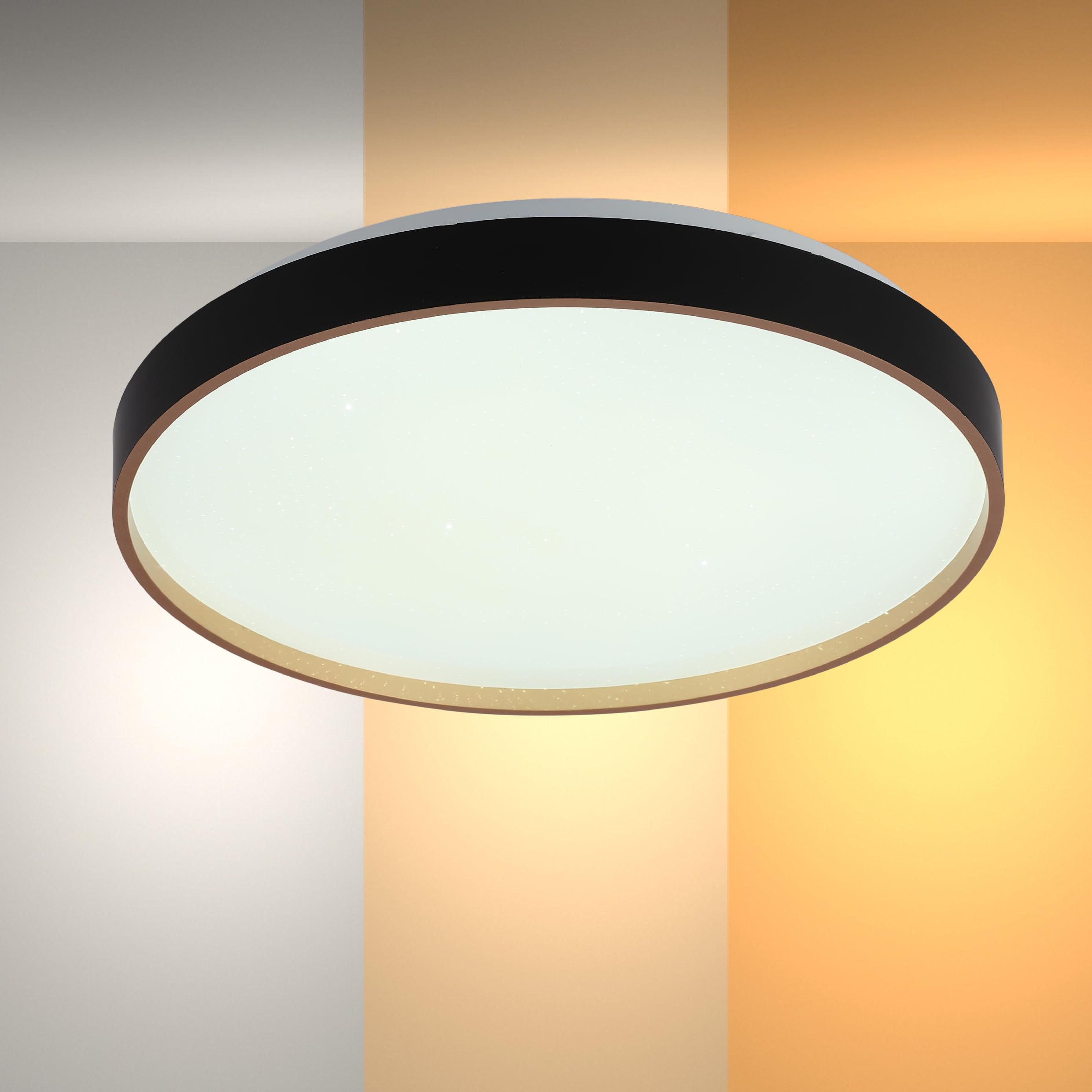 TEKLED myHome Elegant Contemporary Flush Mount LED Ceiling Light | Dimmable Ceiling Light with Remote Control | 3000-6000K White Tuneable | for Living Rooms Offices Hallways | Black (Built-in LED)