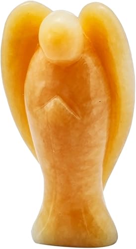 SUNYIK, estatua de bolsillo de ángel guardián esculpida a mano, curación Reiki espiritual, figura esculpida., jade amarillo, Jade amarillo, 3"