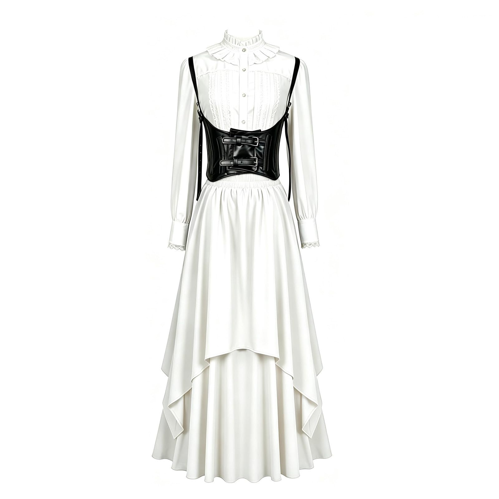 Générique Vestito da camicia da donna lungo corsetto a vita alta di
