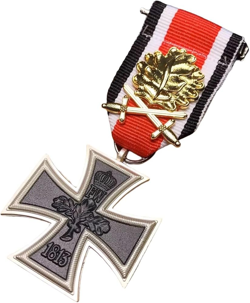 Medalla Cruz De Hierro Alemana Con Hoja De Roble - Insignia Metálica Conmemorativa, Oro Y Plata