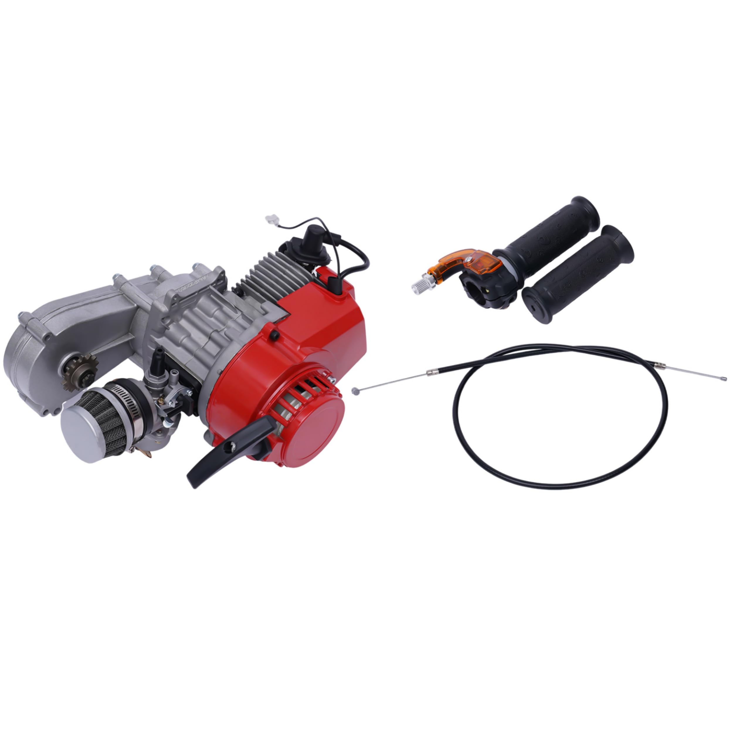 Pocket Bike Motor 49 ccm Motor de 2 tiempos 44 mm de orificio, Pocket Quad Motor L7TC bujías tamaño mini motor de gasolina motor de gasolina con asas y cable de acelerador, motores de pocketbike