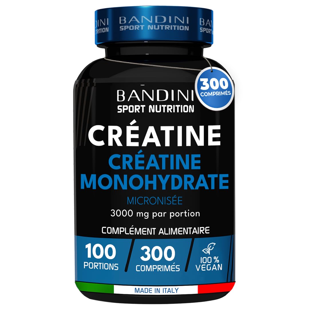 BANDINI 크레아틴 모노하이드레이트 3000MG 비건 - 300정(+3개월) - 신체 성능 및 근육 강화 증가 - 강력한 근육 강화 - 미분화된 크레아틴 100% 순수 및 비건