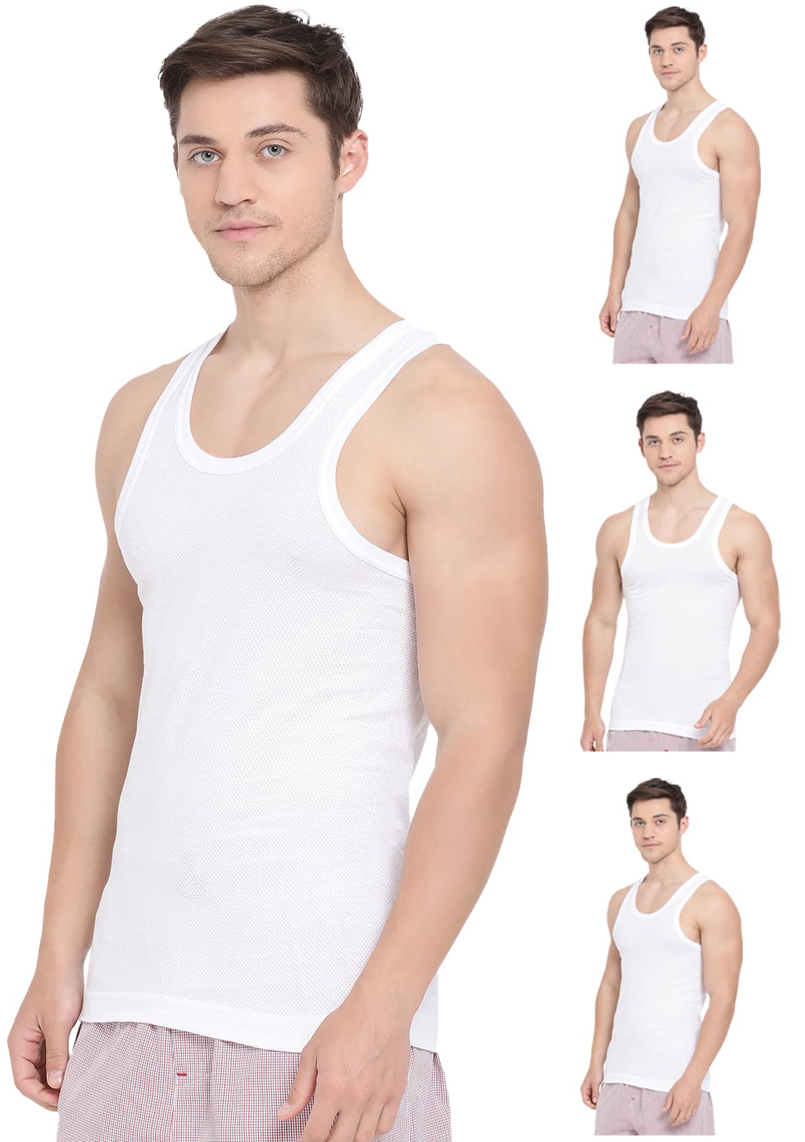 lux cozi Air-Cool Cotton Scoop Neck Sleeveless Men's Vest - Pack of 4 (#Air-Cool-White-RN)-picture-52
