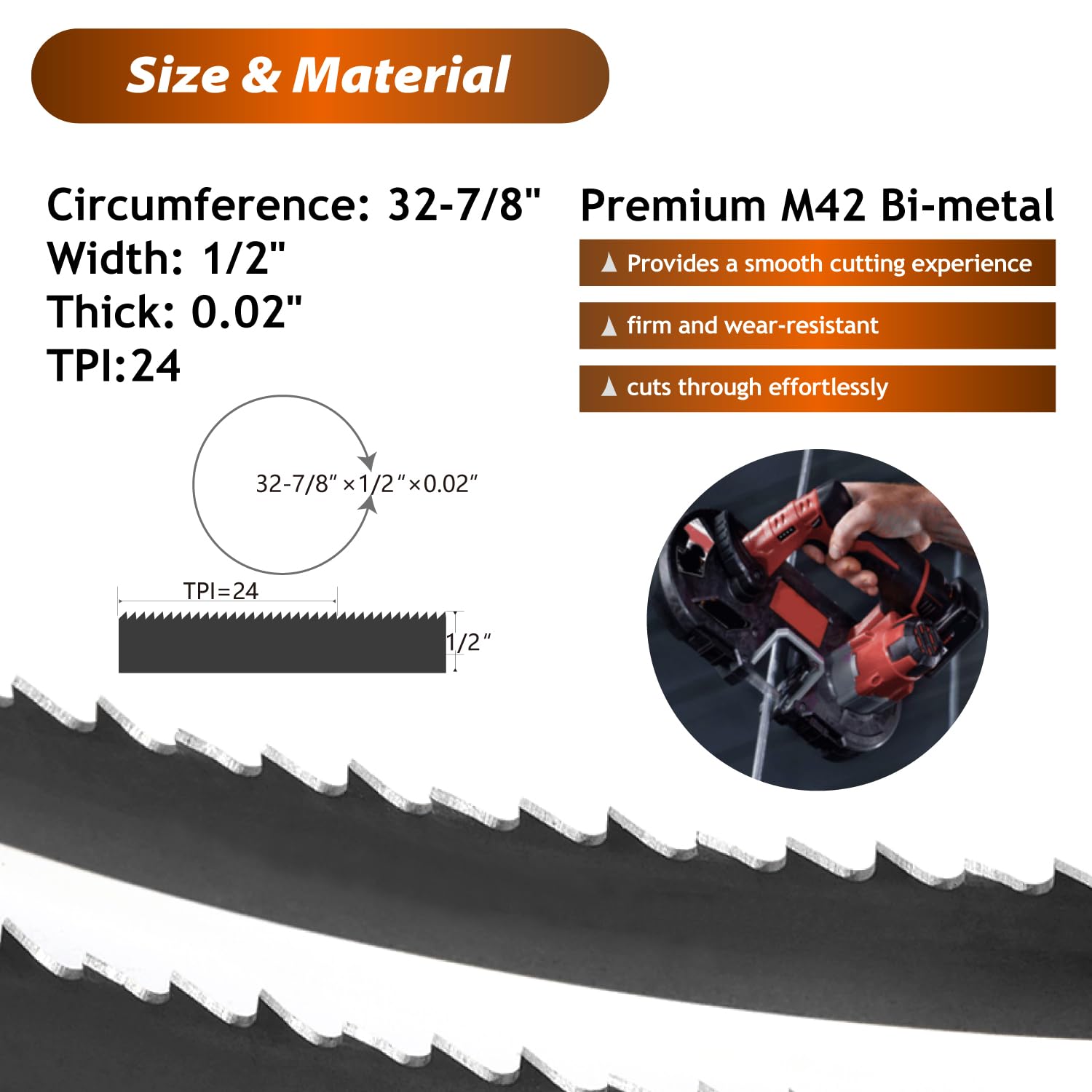 32-7/8 Inch Bandsaw Blades 24 TPI (5 Pack) for Dewalt DCS370B DCS371B DCS371P1 Portable Band Saw DW3984C Replace Blade Makita XBP03Z Stout STX-50 Ryobi P590, 32-7/8" x1/2" x0.02" 24TPI