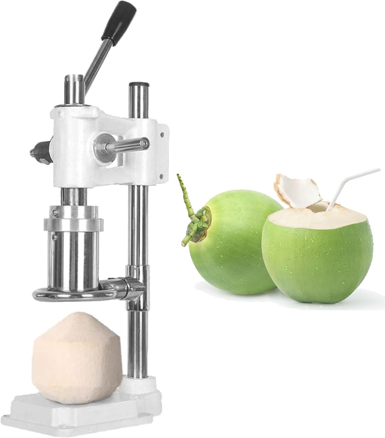 Portable Coconut Opener Tool, Manual Coconuts Cutter Machine, Stainless Steel Vertical Cracking for Young, Tender Green, Effort-Saving Design, Drinking Fresh Juice(White)