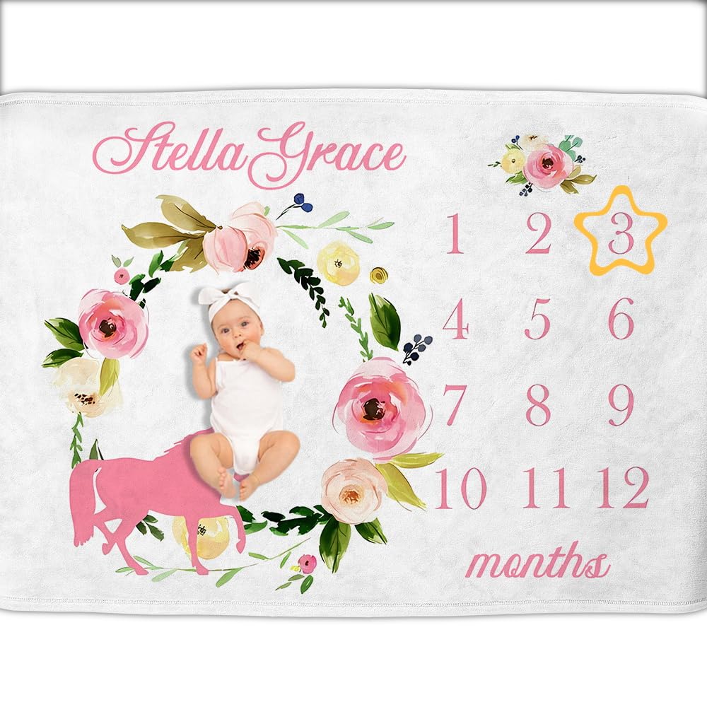 Custom-designed blanket featuring monthly milestones for babies, baby blanket with monthly details, the perfect personalised gifts for a new baby,30X40-baby4