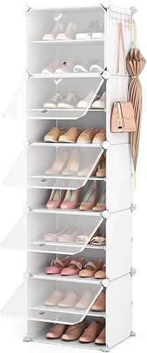 ROJASOP Organizador de zapatos, organizador de zapatos portátil de 10 niveles con 2 ganchos, 20 pares de armarios de almacenamiento de zapatos con