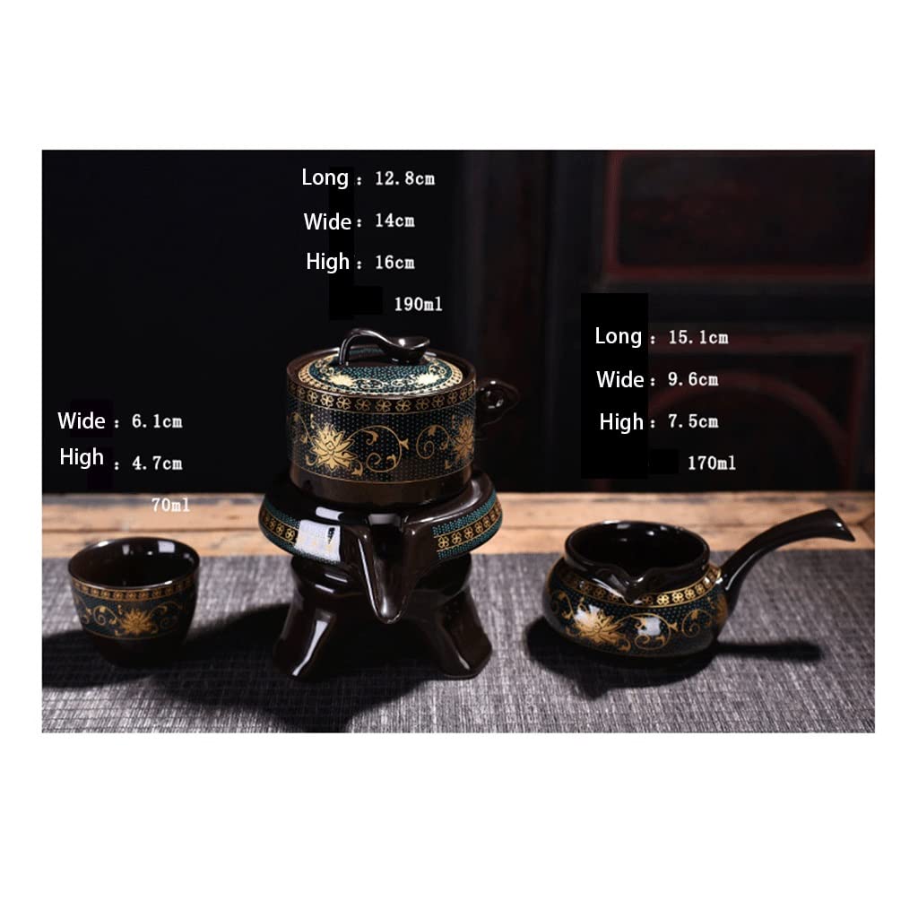 Kung Fu Tea Sets China Enjoy Life Gift Automatic Stone-Mill Design Handmade Ceramics TeaPot Cups Japanese Porcelain Tea For Adults Men Women 9pcs (Color : Black)