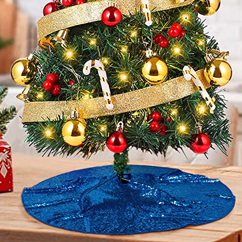 ShinyBeauty Mini Tree Skirt Sequin Tree Skirt Royal Blue 24Inch Mini Christmas Tree Skirt Blue Xmas Tree Ornament Christmas Decoration Samll Tree Skirt for Small/Slim/Pencil/Tabletop Trees