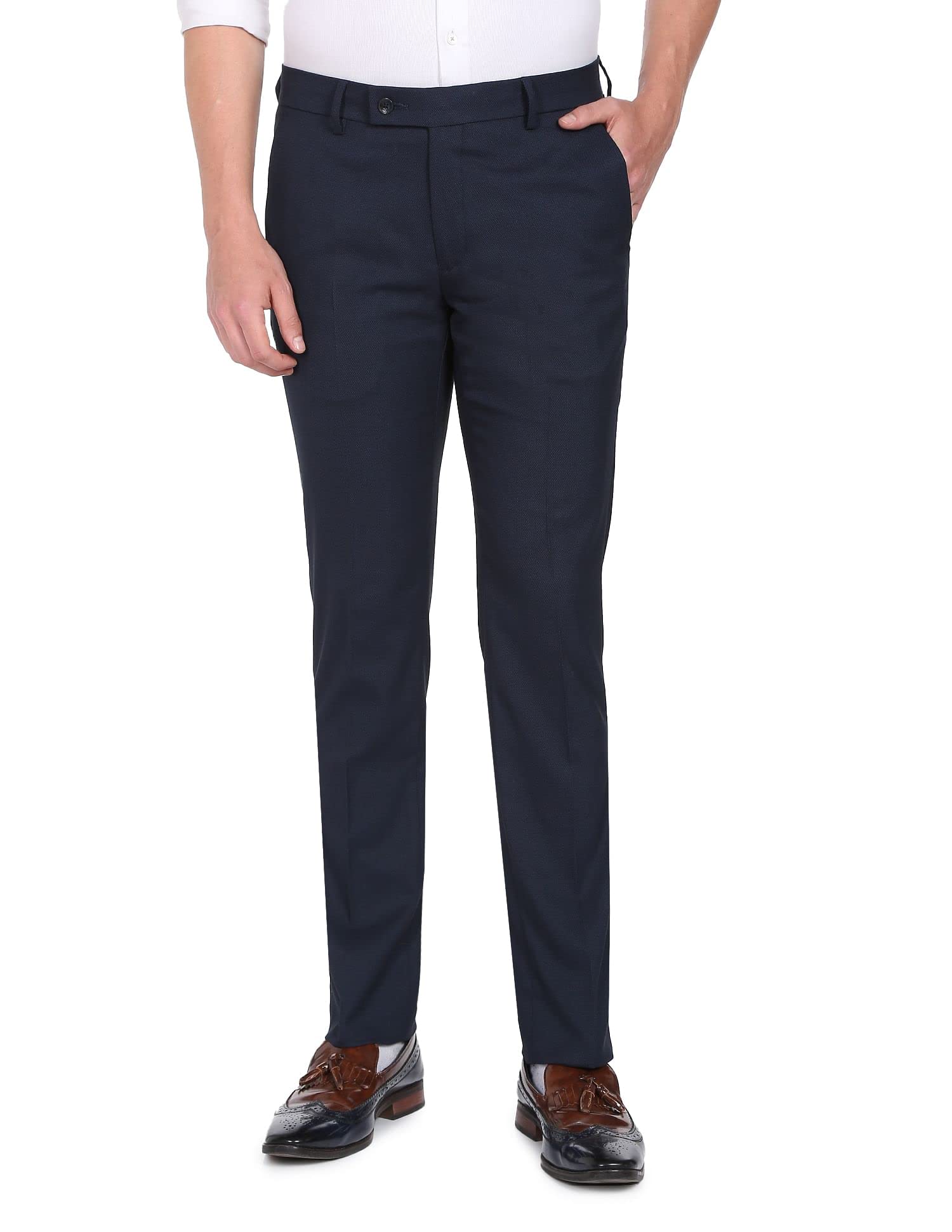 arrow Men Dark Blue Hudson Tailored Fit Formal Trousers-picture-15