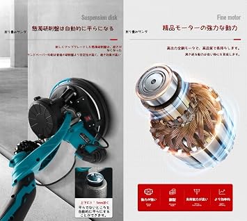 Electric Drywall Sander, 110V Telescopic Handle Pole Sander, Electric Tool with Dust Collector Bag and Vacuum Attachment, 5 Speeds, 56 Sanding Discs Variable Speed 1000-2100 RPM, LED Light