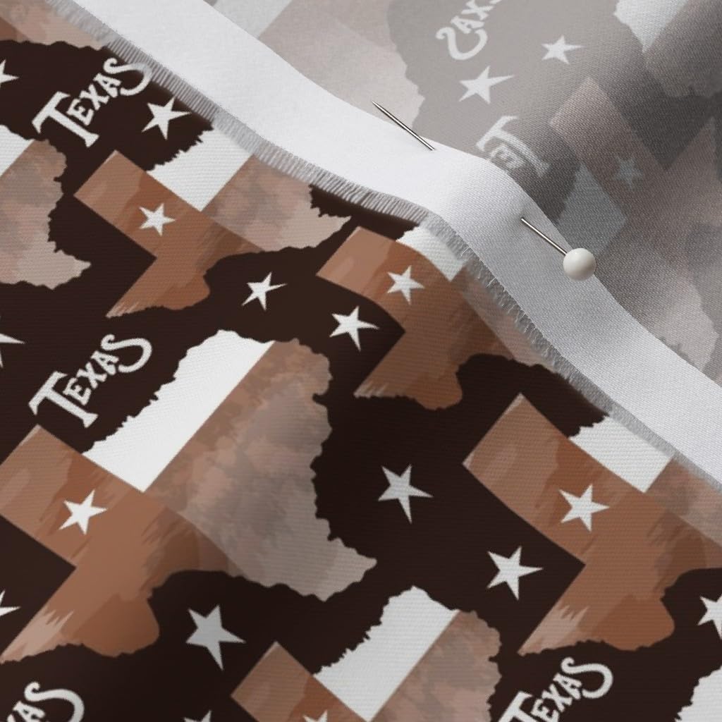Spoonflower Fabric - Texas Map Brown Printed on Organic Cotton Sateen Fabric by The Yard - Sewing Quilting Apparel Home Decor