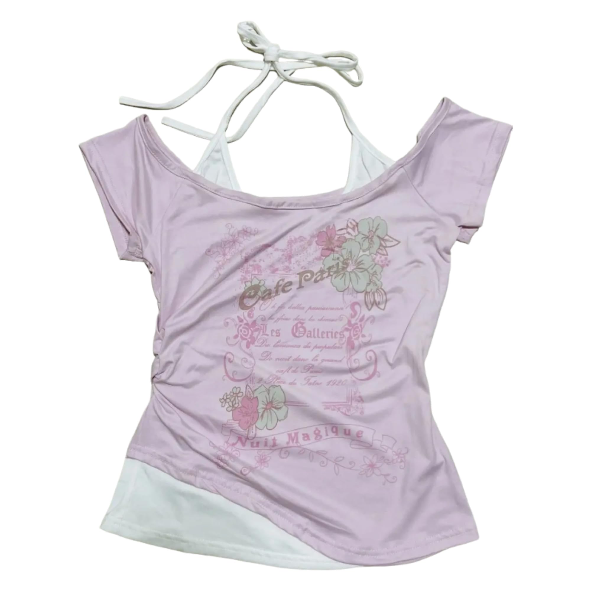 Baby Tee Y2k Women Grunge Top Emo 2000s Vintage Fake Two Piece Short Sleeve T Shirt Crop Tops Teens