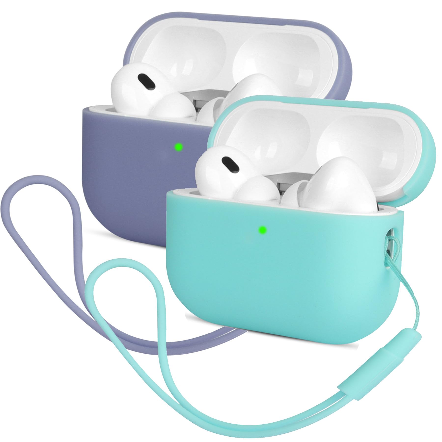 Funda Silicona Compatible con AirPods Pro 2.ª Generación, Ultradelgada Fundas Protectora de Silicona para AirPods Pro 2.ª Generación 2022,Menta Verde/Lavanda(2PCS)
