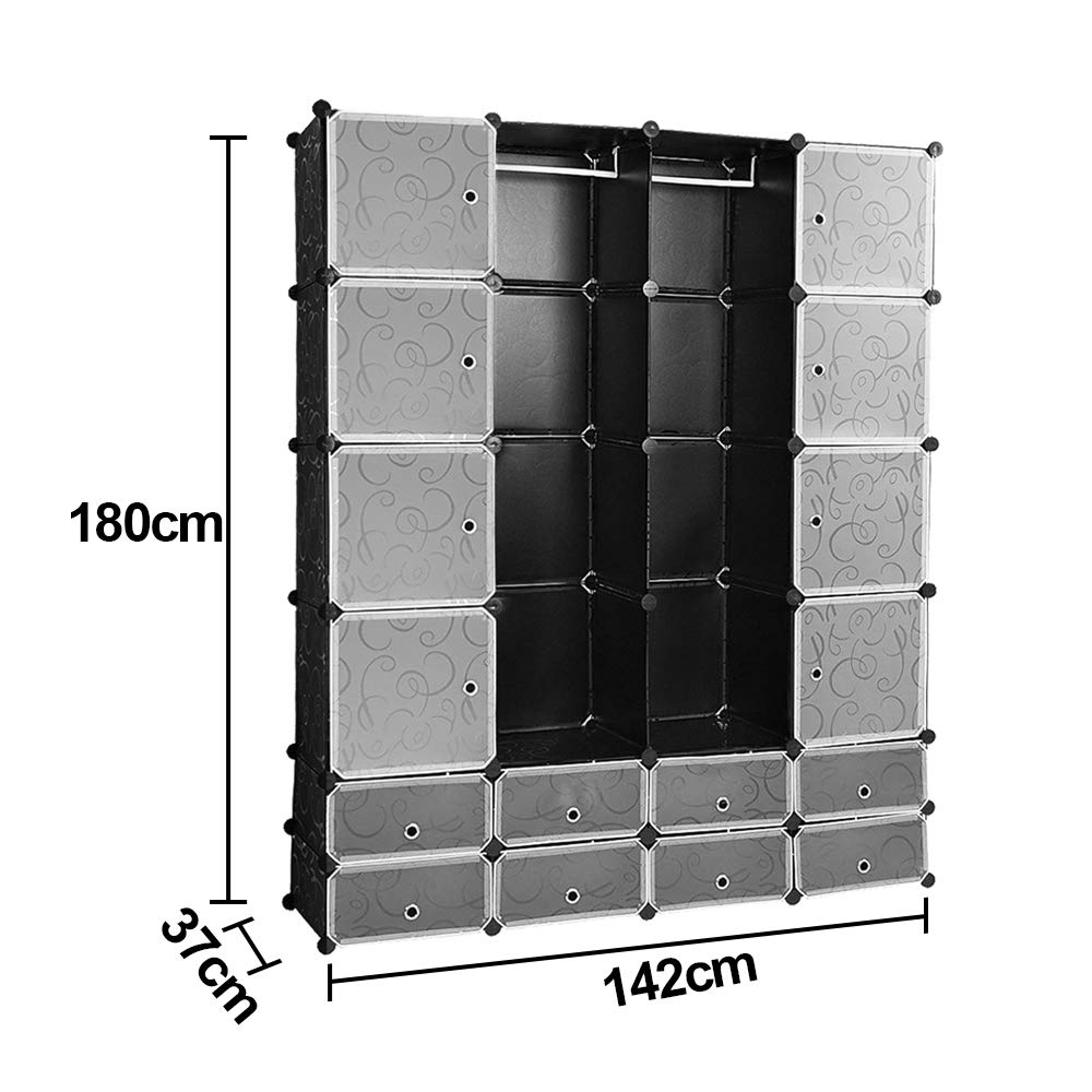 Eulenke Armario de Cubos de plástico: Sistema de 16 Cubos de plástico Resistente, 2 Barras para Ropa, 8 Puertas y vestidor. Capacidad de 10 kg por Cubo. Montaje fácil, Accesorios incluidos.