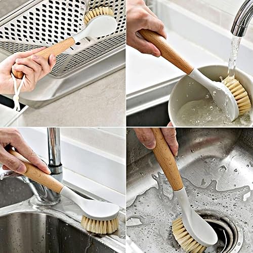 Miniatura 7 de Cepillos de bambú para fregar platos, de sisal de madera de cocina, cepillo natural para sartenes, ollas, limpieza de fregadero de cocina,